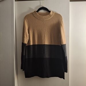 French Connection Women's Tan, Gray, And Black Long Sleeve Sweater